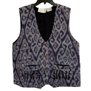 Vintage Pier One Imports Passports Ikat Tapestry Weave Button Front Vest Large